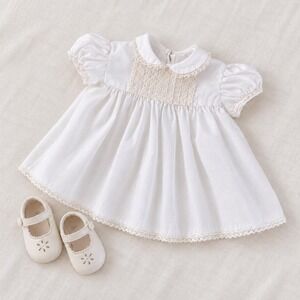 White Lace Baby Dress  Vintage white baby dress fits like size 3 month